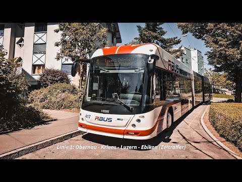 Mitfahrt: Linie 1 Ebikon Fildern - Maihof - Luzern Bahnhof - Kriens - Obernau Dorf (Zeitraffer)