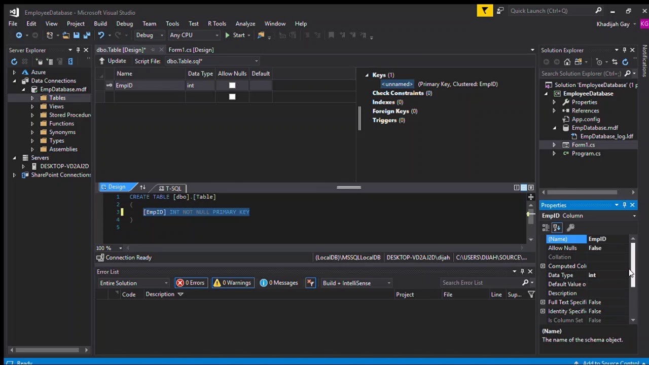 How do you create a table in Visual Studio?How do you create a table in