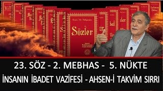 Prof. Dr. Şener Dilek - 23. Söz - 2. Mebhas-5. Nükte-İnsanın İbadet Vazifesi  Ahsen-i Takvim Sırrı