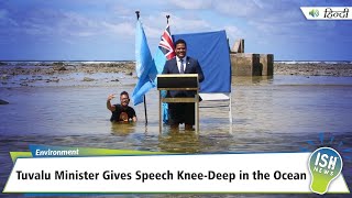 Tuvalu Minister Gives Speech Knee-Deep in the Ocean