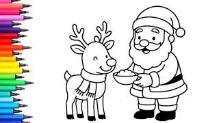 Santa With Reindeer Drawing Painting and Coloring For kids and Toddlers | 106