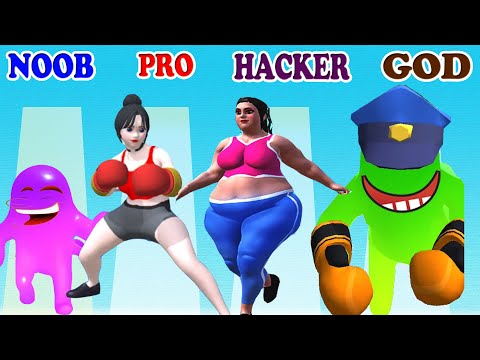 NOOBvsPROvsHACKERvsGOD in Jelly Clash 3D vs Body Boxing Race 3D Gameplay - Which game do you like?