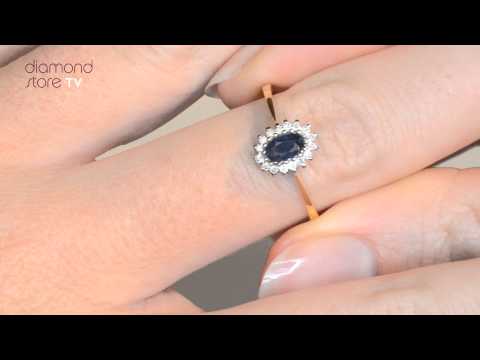 FET29 U - 18K Gold Diamond (0.05ct) and Sapphire (5mm x 3mm) Ring
