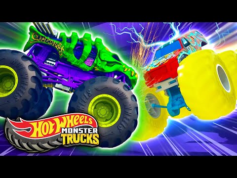 Hot Wheels Showdown: Monster Trucks vs. Giant Skelesaurus! 🦖💥