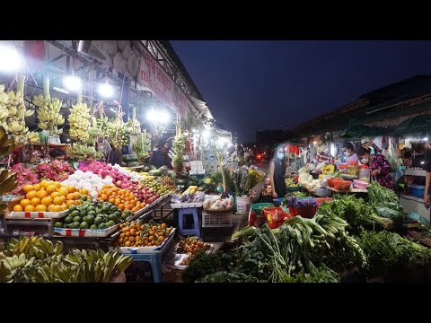 Evening Food Market At Phsa Trey Green Lake - Walking Around Trey Green Lake Market At Night Sen Sok