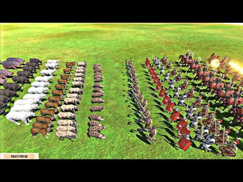 Wild Boar Buffalo  Tiger Polar Bear Hippo Rhino VS Ancient Human - Animal Revolt Battle Simulator