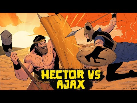 Le géant Ajax combat le Prince Hector - La Saga de la Guerre de Troie - #-19  Mythologie Grecque