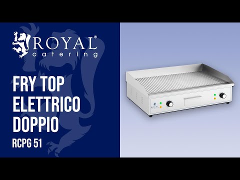Video - Fry top elettrico doppio - 700 x 400 mm - Royal Catering - Piastra rigata - 4400 W