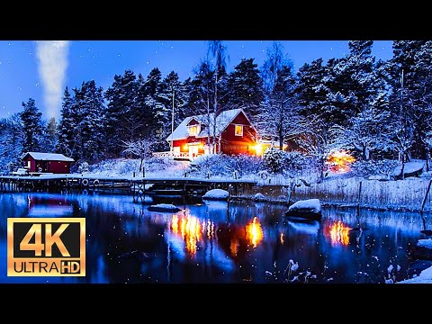 SNOWY VILLAGE RIVER - Blizzard Sounds for Sleeping, relaxation | Snowstorm Sounds HDR