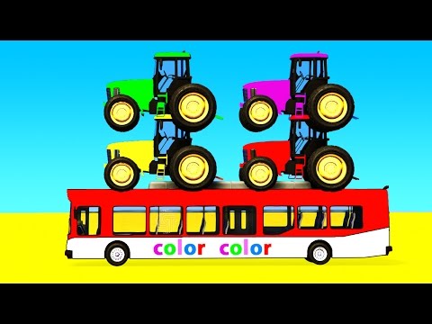 COLOR Tractor on Bus & Cars Cartoon with Superheroes for kids and babies! Video