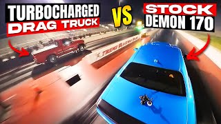 Turbocharged Drag Truck challenges Stock Demon 170 DRAG RACE | Demonology