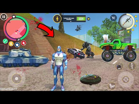 Rope Hero: Vice Town - (Green Monster Truck Stunt) Giant Truck Enter Army Base - Android Gameplay HD