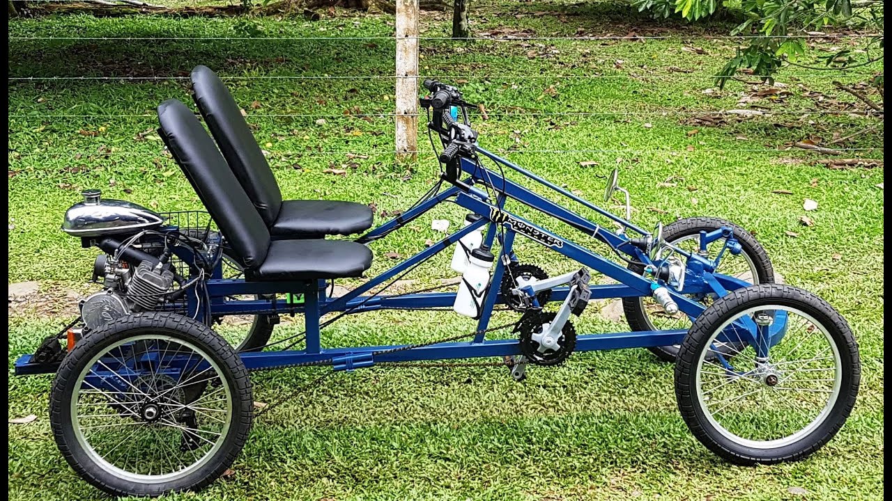 Carro a pedales para 2 personas con motor el proyecto más grande que he hecho(#bicimotoszoids)