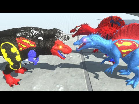 VENOM SUPER BATMAN T REX vs SUPERMAN SPIDERMAN SPINOSAURUS - Animal Revolt Battle Simulator