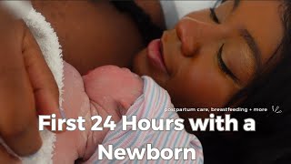 24 HOURS WITH NEWBORN VLOG| POSTPARTUM CARE, BREASTFEEDING + MORE