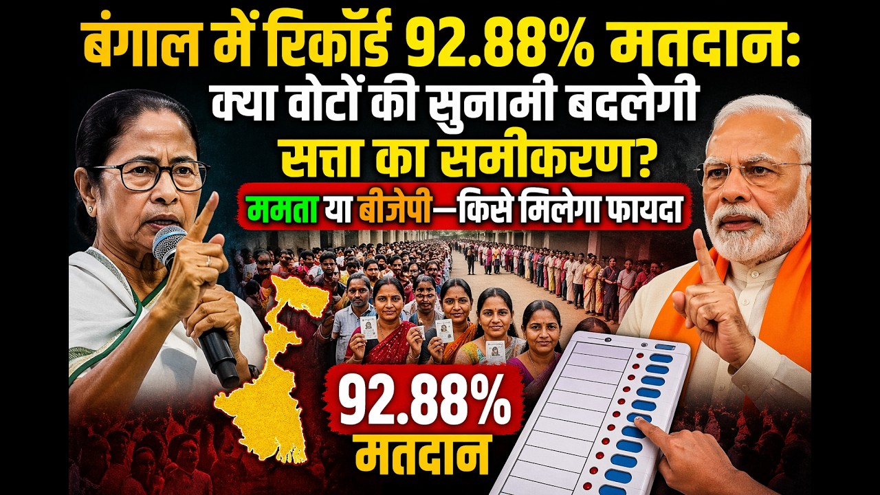 बंगाल में रिकॉर्ड 92.88% मतदान: क्या वोटों की सुनामी बदलेगी सत्ता का समीकरण?