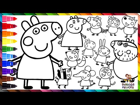 Dibuja y Colorea A Peppa Pig, Su Familia Y Amigos 🐷🐱🐑🐰🐶🐴🦓🦊🐘 Dibujos Para Niños