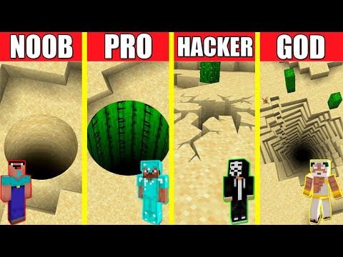 Minecraft Battle SAND TUNNEL HOUSE BUILD CHALLENGE - NOOB vs PRO vs HACKER vs GOD Animation PIT HOLE