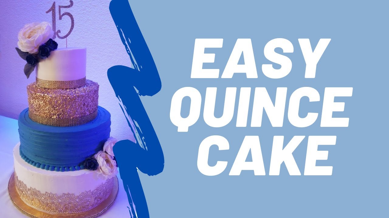 Navy & Gold Sequin Quinceañera Cake | Simple & Elegant 4 Tier Cake