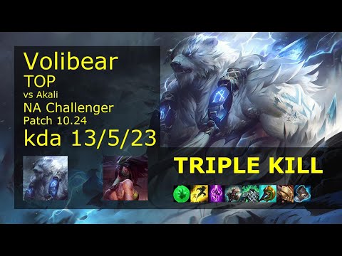 Volibear Top vs Akali - NA Challenger 13/5/23 Patch 10.24 Gameplay