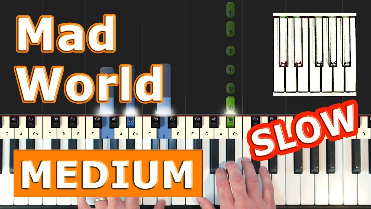 Gary Jules - Mad World - SLOW (MEDIUM) Piano Tutorial