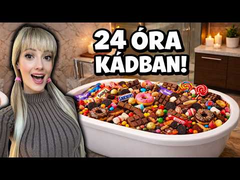 24 ÓRA ÉDESSÉGEKKEL TELI KÁDBAN!😱 #tiktok #24hours