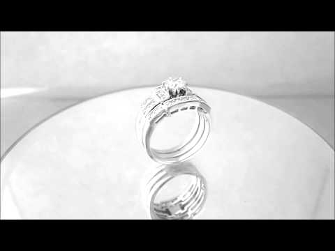 14K WHITE GOLD ROUND CUT DIAMOND ENGAGEMENT RING AND TWO BANDS DECO 1.20CTW - KNR INC - 367.1