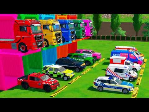 TRANSPORTING ALL POLICE 🚓 & AMBULANCE 🚑 EMERGENCY VEHICLES WITH MERCEDES POLICE TRUCKS! | FS22