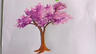 How to draw a cherry blossom tree easy step by step