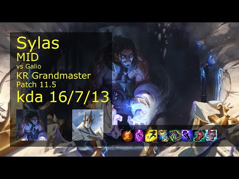 Sylas Mid vs Galio - KR Grandmaster 16/7/13 Patch 11.5 Gameplay // [롤] 사일러스 vs 갈리오 미드