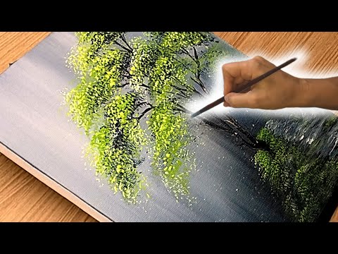 How to Paint a Lovely Green Tree/ Acrylic Panting Landscape step by step