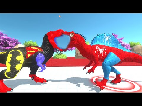 SUPERMAN VS SPIDERMAN T- REX DEATHRUN - Animal Revolt Battle Simulator