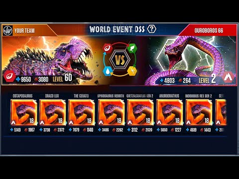 DINOSAUR BOSS OMEGA 09 VS OUROBOROS 66 - SNAKE TOURNAMENT | JURASSIC WORLD THE GAME