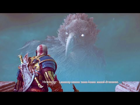 Kratos And Atreus Meet The Giant Bird Hraesvelgr Scene - God Of War Ragnarok PS5 2022