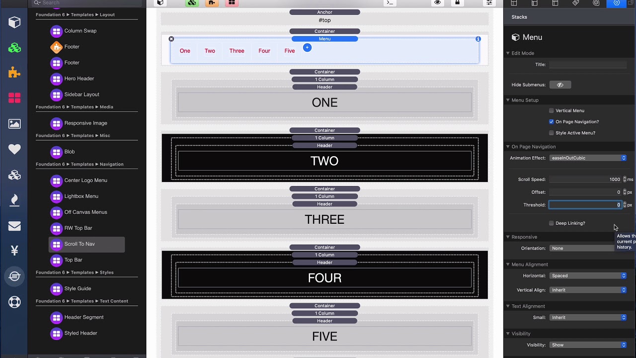 Setting up On Page Navigation with Foundation 6 Stacks