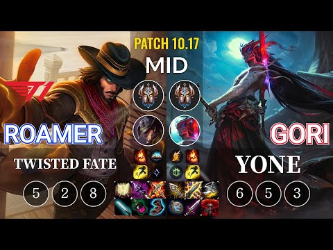 T1 Roamer Twisted Fate vs Gori Yone Mid - KR Patch 10.17