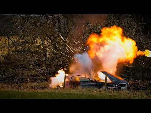 Car explosion (4K, big fire) with sound #soundeffect
