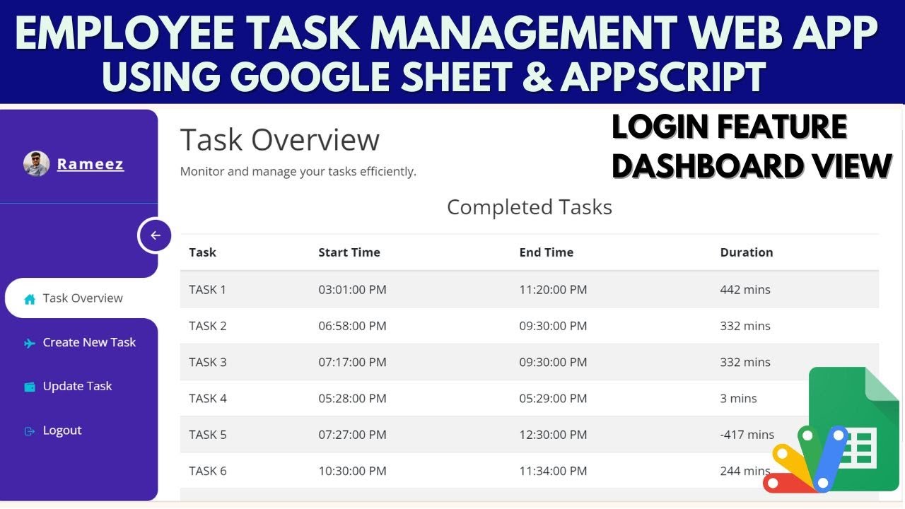 Employee Task Management System with Login Using Google sheet and Appscript | B30
