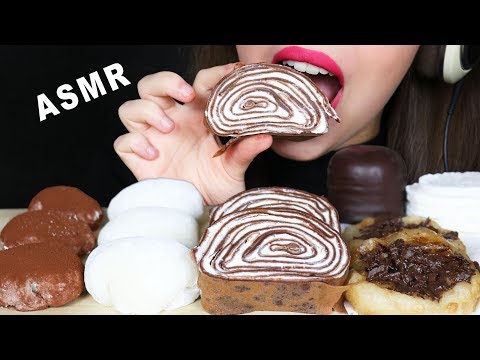 ASMR CHOCOLATE CREPE ROLL CAKE, VELVET MOCHI & MERINGUE COOKIES (EATING SOUNDS) No Talking MUKBANG