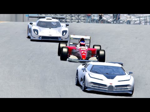 Bugatti Centodieci vs Ferrari F1 1993 vs Ultima RS 2020 - Laguna Seca