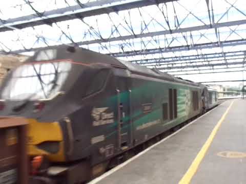 The x2 Class 68 DRS Nos.68034+68005 was passed through at the Carlisle Citadel Station.