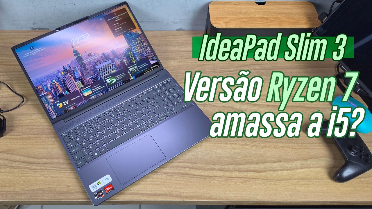 Miniatura da avaliação em vídeo de Notebook Lenovo IdeaPad Slim 3 AMD Ryzen 7 7735HS 8GB SSD 512GB 15.3"
