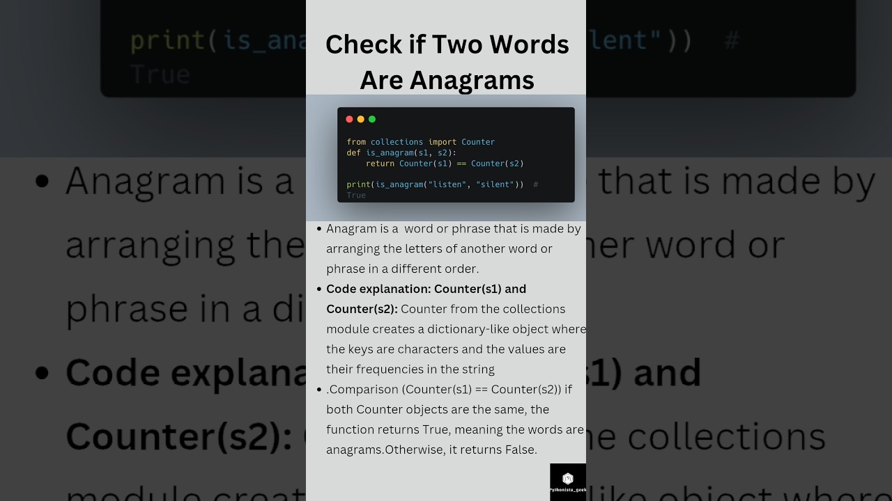 check if two worlds are anagram  | Day10/30 #30daycodingchallenge #anagrams
