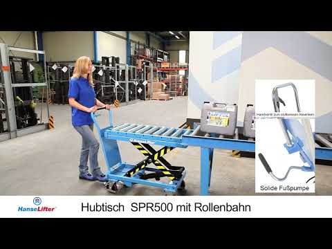 Hanselifter Hubtischwagen mit Rollenbahn SPR SPSR Hubhöhe bis 1690mm Tragkraft bis 500kg-youtube_img