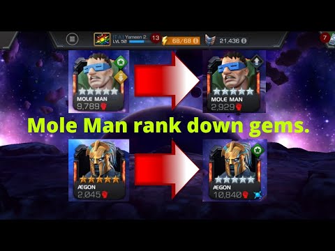 Using rank down gems on 5 star Mole Man. Maxing Aegon. Marvel Contest Of Champions.