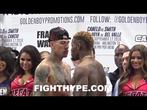 (TEMPERS FLARE) GABRIEL ROSADO SHOVES WILLIE MONROE JR. AT HEATED FACE OFF AFTER WEIGH-IN