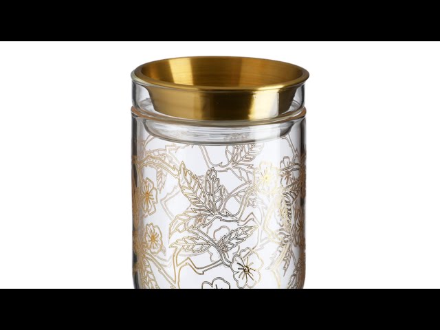 مبخرة عود فلاور زجاجية ومعدن ذهبي