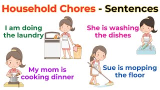 Household Chores with Sentences, Pictures | Action Verbs For Beginner Daily English