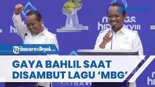 Ekspresi Bahlil saat Disambut Lagu 'Mas Bahlil Ganteng' di Depan Prabowo saat Hadiri Munas HIPMI
