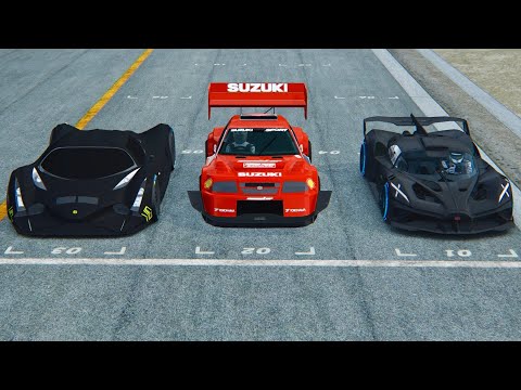 Bugatti Bolide Carbon Edition vs Suzuki Escudo vs Devel Sixteen Black Edition at Black Cat Country